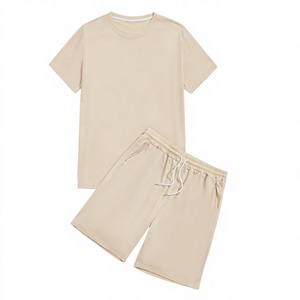 Ensemble t-shirt et short en tissu tricoté softshell bleu clair, couleur unie, vêtements décontractés pour garçons - Product Image 4