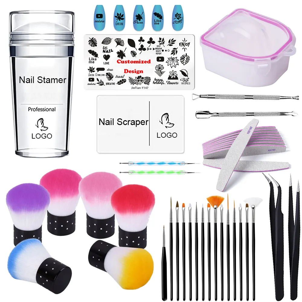 Nail Accessories And Tools Including Nail Stamper Scraper Brushes Files Cuticle Pusher Dotting Tool And Other Nail Art Tools