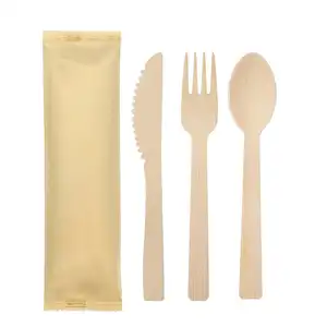Cuchillo de bambú Biodegradable desechable, respetuoso con el medio ambiente, tenedor, cuchara