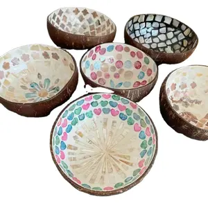 wholesale natural Coconut shell bowl key storage bowl Abalone shell decoration Healing Stones for home decoration