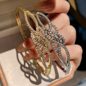 European American Style Minimalist Micro Diamond Cross <b>Bangle</b> Gold <b>Silver</b> Zinc Alloy Adjustable Open <b>Bracelet</b> For Women - Product Image 1