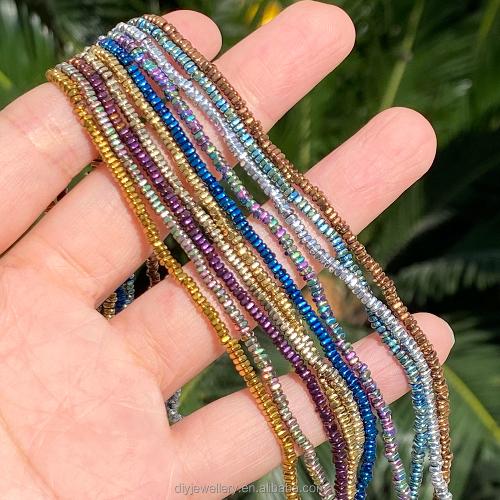 2x1mm 340pcs Natural Stone Beads Rounded Corner Squares Hematite Loose Beads for Jewelry Making DIY Bracelets Accessories