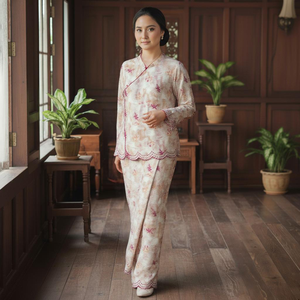 Robe Sedondon Raya 2025 Modest Baju Kurung Borong, motif géométrique écologique, sans repassage, en crêpe Cey, avec soutien-gorge intégré, directement de l'usine - Product Image 1