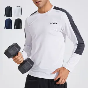 Özel erkekler hızlı kuru spor salonu Fitness hafif gömme uzun kollu T-Shirt aktif eğitim üst nefes uzun kollu spor gömlek