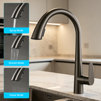 Robinet de cuisine moderne en acier inoxydable à montage sur plan avec eau chaude/froide et poignée unique pour usage domestique et hôtelier