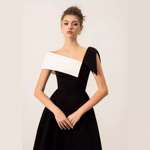 Elegante señoras hombro oblicuo cintura delgada largo Maxi plisado imperio translúcido volantes mujeres elegante dulce sólido - Product Image 4
