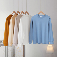 T-shirt uni blanc vierge pour homme, col rond, manches longues, surdimensionné, poids lourd, 100% coton, 230 g/m², qualité supérieure, personnalisé