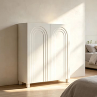 Nouveau Meuble à Chaussures d'Entrée Crème 2026 – Design Minimaliste Moderne, Sans Poignées, Doubles Portes, Panneaux Arqués – Mobilier de Salon