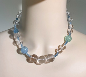Wholesale Natural Devil Blue Aquamarine Clear Quartz Necklace 4-16mm Gradient Size Beaded Cooling Energy Crystal Necklace - Product Image 5