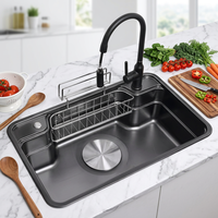 Évier de cuisine EVIS à cuve unique grande et carrée en acier inoxydable NANO, installation sur comptoir, design moderne Japon Corée, avec égouttoir