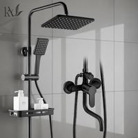 Système de douche mural de luxe en laiton H59 noir avec mitigeur de douche à effet pluie et barre coulissante pour salle de bain et baignoire modernes