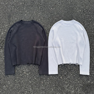 High quality 100% Cotton <b>waffle</b> thermal fabric for Men Custom Men's Long <b>shirt</b> Blank Distressed for men Crew Neck Long <b>shirt</b> - Product Image 1