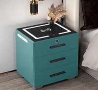 Haut en verre trempé intelligent, trois tiroirs de rangement, commande tactile, haut-parleurs BT, chargeur sans fil, Table de chevet, veilleuse à Induction