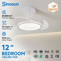 Ventilateur de plafond LED moderne silencieux de 12 pouces avec télécommande, 3 couleurs de lumière réglables, pour chambre à coucher, assurance qualité OEM/ODM