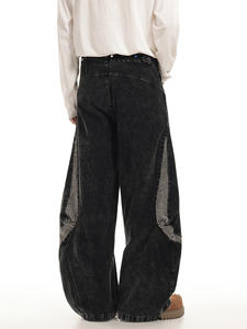 Midweight Canvas Work Pants Unisex American Style Splice Design Wide <b>Leg</b> Arc Hem Cargo Trousers 100% Cotton Eco-Friendly Casual - Product Image 5