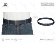 Cintura da Uomo in Tessuto a Coste con Fibbia in Ferro, 4.0cm x 125cm, Blu Navy - Product Image 3