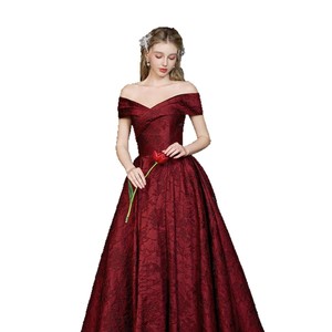 S2700L nuova moda francese monospalla vino rosso paillettes Texture compleanno ospite di nicchia per adulti abito <span class=keywords><strong>da</strong></span> damigella <span class=keywords><strong>da</strong></span> sera di fascia alta - Product Image 5