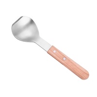 Cuillère à crème glacée Manche en bois d'acier inoxydable Cuillère à crème glacée Cuillère à crème glacée Pelle dure Grande cuillère Outils de cuisine