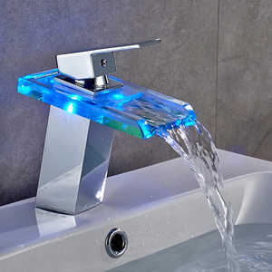 Grifo LED de cascada para baño, de latón, mezclador de agua fría y caliente, para lavabo, montado en encimera - Product Image 4