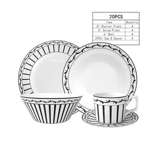 ชุดอาหารค่ำคุณภาพสูง ลายดอกไม้หรูหรา ขอบดำโค้งมน ทำจากเซรามิกเนื้อละเอียด เหมาะสำหรับงานแต่งงาน งานอีเว้นท์ ปรับแต่งได้สำหรับโรงแรม - Product Image 6