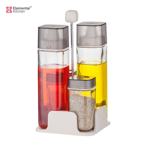 cooking olive oil vinegar glass dispenser bottle with plastic lid spice jar salad set with rack for kitchen