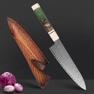 Manufacture Staypak Handle Handmade Damascus 8" Chef Knife Gyutou Knives with Sheath and Gift Box