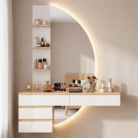 Table de maquillage moderne à poser au sol avec miroir éclairé et LED |   Bureau de maquillage en bois gain de place pour chambre à coucher (éco-responsable)