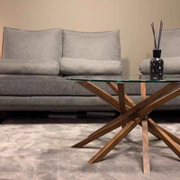 Table Basse Moderne Personnalisée en Noyer avec Verre Trempé, Design Contemporain pour Salon Minimaliste ou Appartement