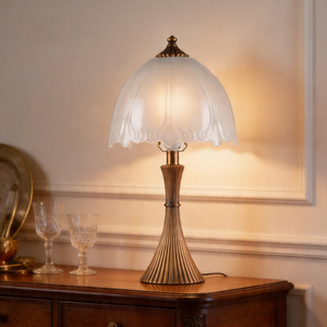 Vintage Cream Style Table Lamp with Embossed Glass Shade, Antique Gold Metal Base, Warm Light Bedside Desk Lamp for Bedroom - Product Image 2