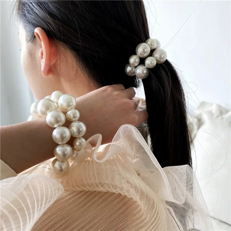 Factory direct Sale Rubber Elastic hair Bands Stretch Pearl Hair Tie With Pearl fashion high quality pearl hair rings