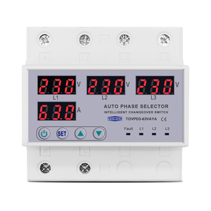 TOMZN 63A Selettore di Fase Trifase <span class=keywords><strong>3P</strong></span>+N su Guida DIN, Relè di Protezione Regolabile da Sovratensione e Sottotensione con Monitoraggio della Corrente - Product Image 3