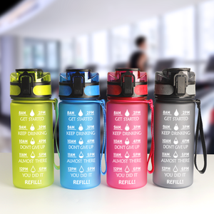 ขวดน้ำ Tritan ขนาด 16 ออนซ์ ปลอดสาร BPA พร้อมตัวบอกเวลา ขวดน้ำพกพา 500 มล. สำหรับออกกำลังกายกลางแจ้ง พร้อมสายคล้อง - Product Image 6