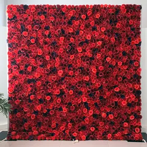 Großhandel benutzer definierte rote Hochzeit liefert Dekoration Rose Hintergrund künstliche dekorative Blumen wand