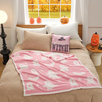 Couverture rose d'Halloween douce et moelleuse, motif fantôme, vente en gros, couverture décorative mignonne pour canapé, lit ou fauteuil