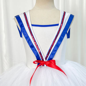 Vestido de Ballet Estilo Marinero para Niñas, Disfraz de Danza con Temática Náutica, Falda de Tul Blanca con Adornos Rojos y Azules y Lazo - Product Image 3
