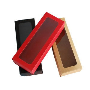 Caja de Regalo de Papel Larga Multicolor con Ventana Transparente de PVC, Caja de Embalaje Kraft Roja y Negra con Logotipo Personalizado para Guardar Espejos de Maquillaje y Bolígrafos - Product Image 1
