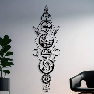 Arte da Parete in Metallo Art Deco Quattro Elementi Stampe Geometriche Fuoco Acqua Terra Aria con Motivi Retrò in Ghisa Sole Luna per Soggiorno - Product Image 2