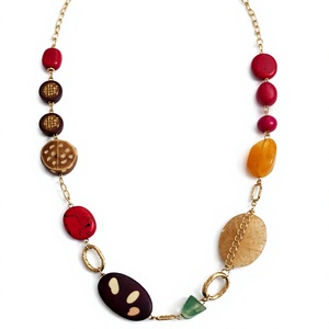 Bohemian Handmade Geometric Imitation Pearl Glass Beaded Necklace with Gold Plated Chain Unisex Jewelry - Product Image 1