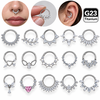 Anneaux de septum en titane G23 avec zircone cubique, anneaux de nez clicker articulés or et argent, bijoux de piercing pour Daith, Helix et cartilage, vente en gros, mode