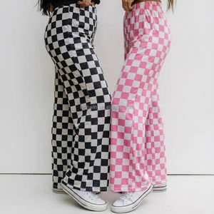 Trendy High Waisted Checkerboard Print Pants Soft Breathable Elastic Waist Wide Leg <strong>Trousers</strong> for Women - Product Image 1