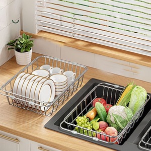 Égouttoir télescopique multifonctionnel en acier inoxydable pour évier, panier de rangement de cuisine pour comptoir et évier - Product Image 1