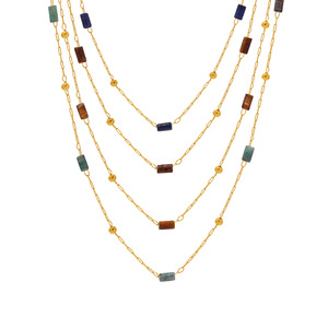 Collana con Catena a Croce Dorata in Acciaio Inossidabile Stile Ruota Panoramica, Collana Artigianale con Perle di Pietra Naturale, Collana a Catena per Clavicola in Lapislazzuli - Product Image 5