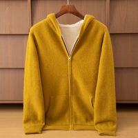 Manteau zippé en cachemire tricoté pour homme, double face, rembourré, respirant, séchage rapide, anti-plis, anti-boulochage, motif uni, avec capuche, pour l'hiver