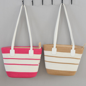 Women's Woven Tote Bag Horizontal <b>Square</b> Bohemian Summer Beach Bag Large Capacity Cotton Striped Design - Product Image 1