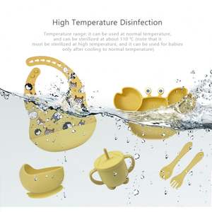 Juego de vajilla para bebé Rts, alimentador de silicona con forma de cangrejo, plato con ventosa impermeable, babero con cubiertos y taza. - Product Image 3