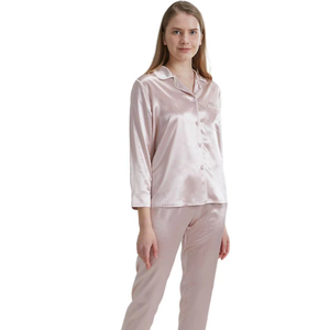 Pyjama <span class=keywords><strong>rose</strong></span> <span class=keywords><strong>en</strong></span> <span class=keywords><strong>soie</strong></span> pure pour femme, 2 pièces, <span class=keywords><strong>chemise</strong></span> d'été, style pyjama, <span class=keywords><strong>chemise</strong></span> de nuit, 2022, 22mm, 100% - Product Image 1