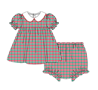Robes pour filles à carreaux rouges et verts Puresun, col à volants blanc, manches bouffantes, vêtements de Noël pour enfants, tenues de vacances d'automne, OEM