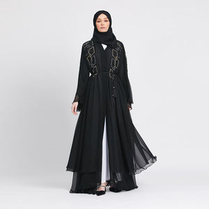 Abayas de couleur unie en coton noir, robe africaine en mousseline de soie Baratas Khaliji longue Abaya - Product Image 1