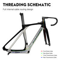 Cuadro de Bicicleta de Carretera OEM de Fibra de Carbono 700C*32C con Freno de Disco, Cableado Interno Completo, Eje Pasante BBT47, Juego de Cuadro de Bicicleta de Carretera Ligero