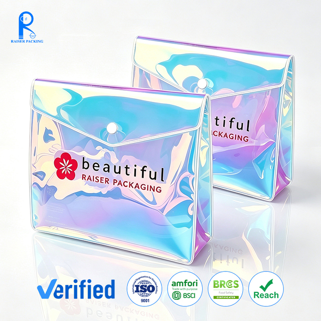 Factory Custom Logo Clear PVC Holographic Cosmetic Packaging Pouch Waterproof Toiletry Bag Luxury Personalized Travel Makeup Bag
